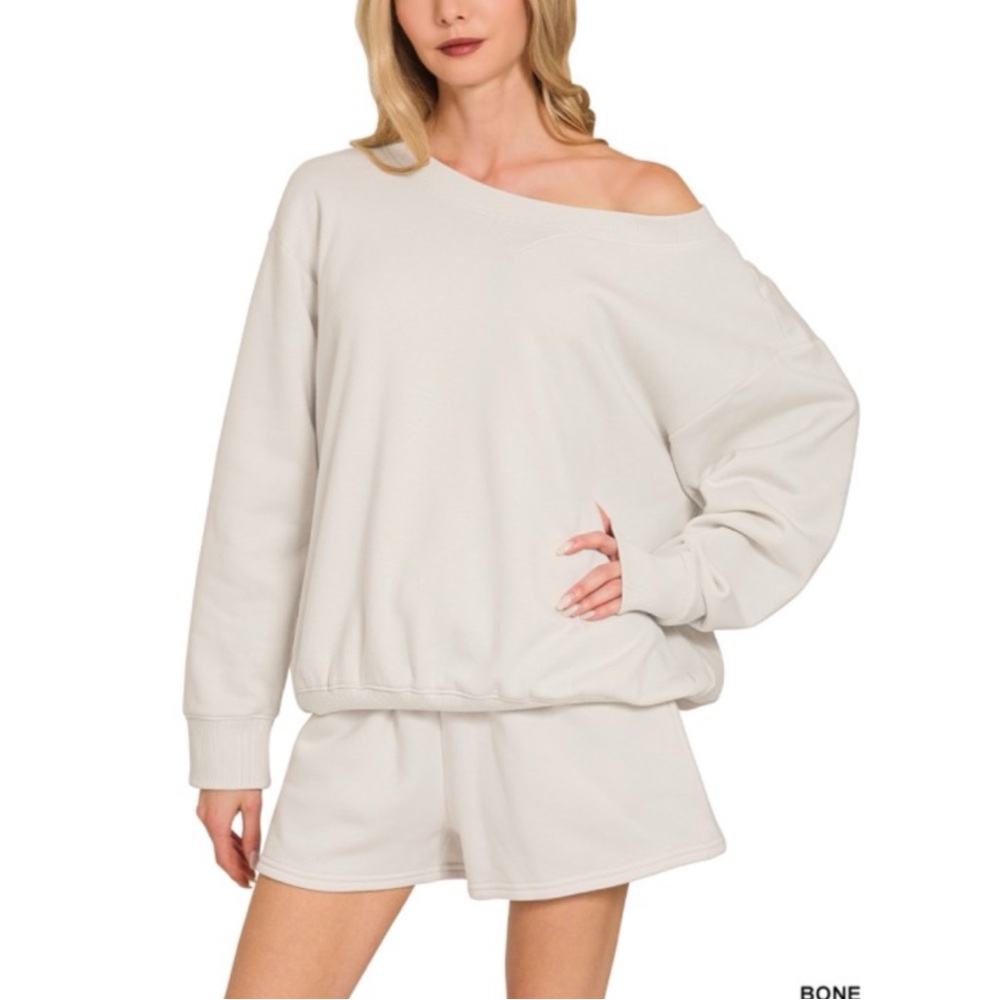 1082 • Bone Super Soft Sweat Shirt & Shorts Lounge Set